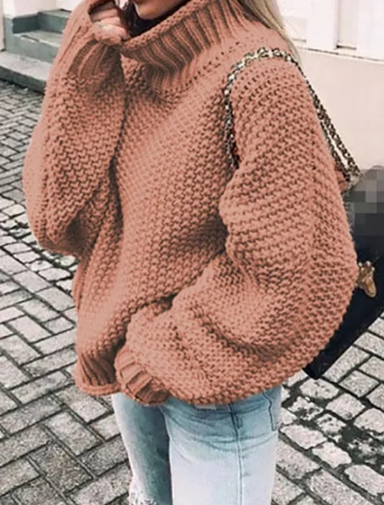 Sale Women's Pullover Sweater Jumper Stylish Casual Soft Solid Color Ribbed Turtleneck Oversized Long Sleeve Regular Tops Knit Daily Going out Weekend Black Pink Fall Winter Women Pullovers & Tops