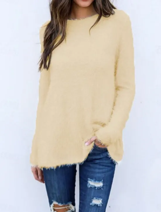 Clearance Women's Pullover Sweater Jumper Stylish Casual Soft Solid Color Ribbed Crew Neck Oversized Long Sleeve Regular Tops Knit Outdoor Daily Holiday Black White Fall Winter Women Pullovers & Tops