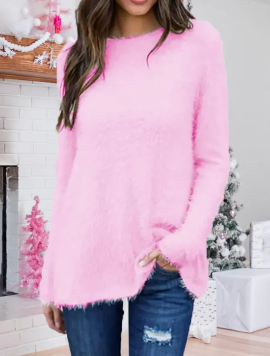Clearance Women's Pullover Sweater Jumper Stylish Casual Soft Solid Color Ribbed Crew Neck Oversized Long Sleeve Regular Tops Knit Outdoor Daily Holiday Black White Fall Winter Women Pullovers & Tops