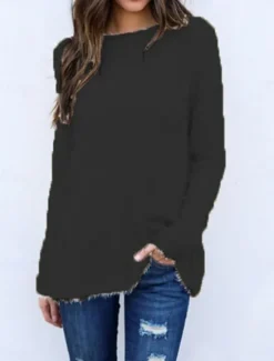 Clearance Women's Pullover Sweater Jumper Stylish Casual Soft Solid Color Ribbed Crew Neck Oversized Long Sleeve Regular Tops Knit Outdoor Daily Holiday Black White Fall Winter Women Pullovers & Tops