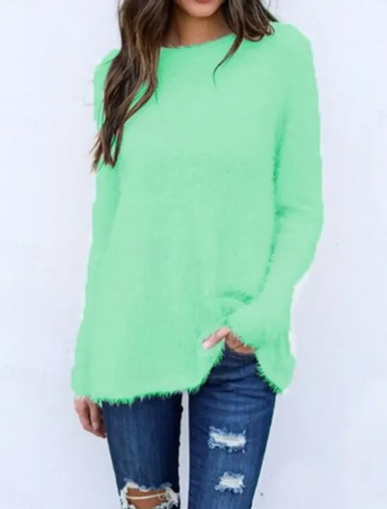 Clearance Women's Pullover Sweater Jumper Stylish Casual Soft Solid Color Ribbed Crew Neck Oversized Long Sleeve Regular Tops Knit Outdoor Daily Holiday Black White Fall Winter Women Pullovers & Tops