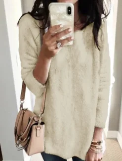 Clearance Women's Pullover Sweater Jumper Stylish Casual Soft Solid Color Ribbed Crew Neck Oversized Long Sleeve Regular Tops Knit Outdoor Daily Holiday Black White Fall Winter Women Pullovers & Tops