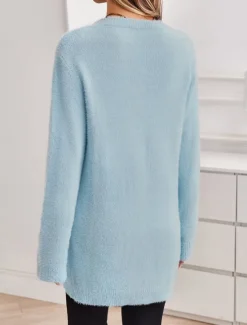 New Women's Pullover Sweater Jumper Stylish Casual Soft Pure Color Fuzzy Crew Neck Oversized Long Sleeve Regular Tops Knit Going out Weekend Black White Fall Winter Women Pullovers & Tops