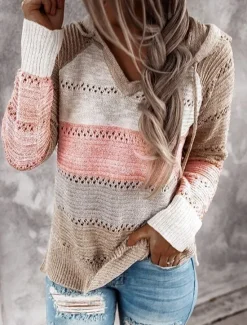 Discount Women's Pullover Sweater Jumper Casual Soft Color Block Crochet Hooded Thin Long Sleeve Tunic Knit Work Daily Holiday Black Wine Fall Winter Women Pullovers & Tops