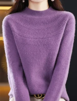 Sale Women's Pullover Sweater Jumper Streetwear Casual Soft Solid Color Ribbed Crew Neck Oversized Long Sleeve Regular Tops Knit Outdoor Daily Holiday Magenta Lake blue Fall Winter Women Pullovers & Tops