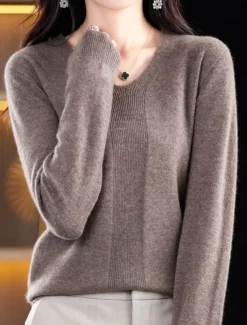 Discount Women's Pullover Sweater Jumper Fashion Casual Soft Solid Color Ribbed V Neck Knitted Long Sleeve Regular Tops Knit Outdoor Daily Going out Forest Green Cherry Red Fall Winter Women Pullovers & Tops