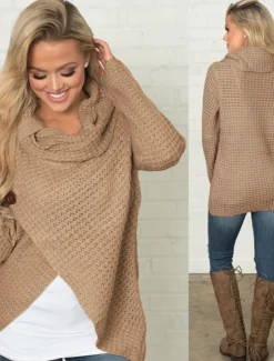 New Women's Pullover Sweater Jumper Turtleneck Knit Button Knitted Fall Winter Outdoor New Year Fashion Casual Soft Long Sleeve Solid Color Women Pullovers & Tops