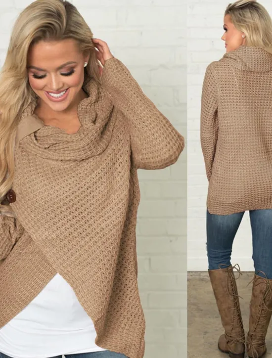 New Women's Pullover Sweater Jumper Turtleneck Knit Button Knitted Fall Winter Outdoor New Year Fashion Casual Soft Long Sleeve Solid Color Women Pullovers & Tops
