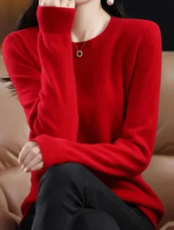 Online Women's Pullover Sweater Jumper Fashion Streetwear Casual Solid Color Ribbed Crew Neck Knitted Long Sleeve Regular Tops Knit Outdoor Home Daily Cherry Red Shrimp Pink Fall Winter Women Pullovers & Tops