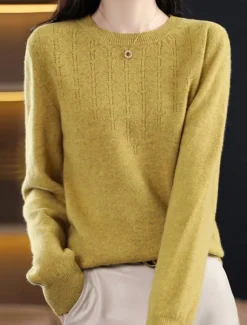 Online Women's Pullover Sweater Jumper Fashion Streetwear Casual Solid Color Ribbed Crew Neck Knitted Long Sleeve Regular Tops Knit Outdoor Home Daily Cherry Red Shrimp Pink Fall Winter Women Pullovers & Tops