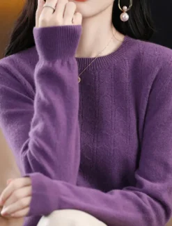 Online Women's Pullover Sweater Jumper Fashion Streetwear Casual Solid Color Ribbed Crew Neck Knitted Long Sleeve Regular Tops Knit Outdoor Home Daily Cherry Red Shrimp Pink Fall Winter Women Pullovers & Tops