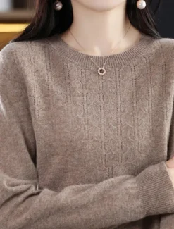 Online Women's Pullover Sweater Jumper Fashion Streetwear Casual Solid Color Ribbed Crew Neck Knitted Long Sleeve Regular Tops Knit Outdoor Home Daily Cherry Red Shrimp Pink Fall Winter Women Pullovers & Tops