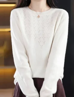 Online Women's Pullover Sweater Jumper Fashion Streetwear Casual Solid Color Ribbed Crew Neck Knitted Long Sleeve Regular Tops Knit Outdoor Home Daily Cherry Red Shrimp Pink Fall Winter Women Pullovers & Tops