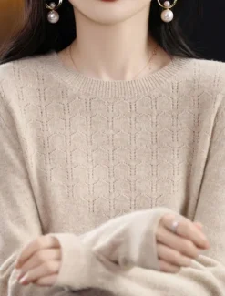 Online Women's Pullover Sweater Jumper Fashion Streetwear Casual Solid Color Ribbed Crew Neck Knitted Long Sleeve Regular Tops Knit Outdoor Home Daily Cherry Red Shrimp Pink Fall Winter Women Pullovers & Tops
