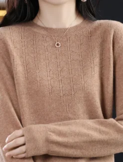 Online Women's Pullover Sweater Jumper Fashion Streetwear Casual Solid Color Ribbed Crew Neck Knitted Long Sleeve Regular Tops Knit Outdoor Home Daily Cherry Red Shrimp Pink Fall Winter Women Pullovers & Tops