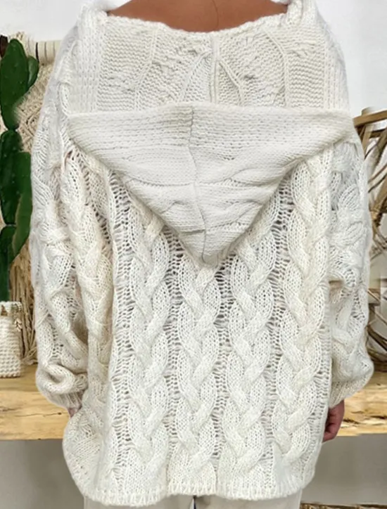 New Women's Pullover Sweater Jumper Hooded Cable Knit Oversized Fall Winter Daily Going out Weekend Stylish Casual Soft Long Sleeve Solid Color Black Pink Women Pullovers & Tops