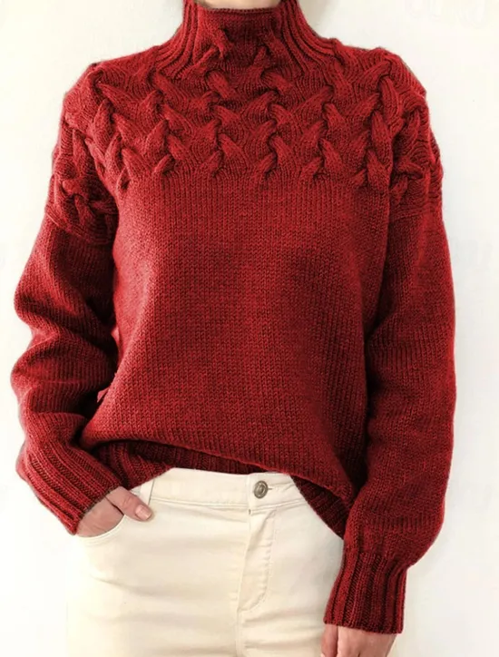 Discount Women's Pullover Sweater Jumper Stylish Casual Soft Pure Color Maillard Cable Turtleneck Braided Long Sleeve Knit Outdoor Daily Going out Black Pink Fall Winter Women Pullovers & Tops
