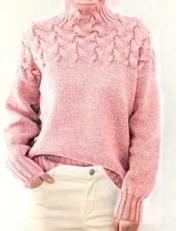 Discount Women's Pullover Sweater Jumper Stylish Casual Soft Pure Color Maillard Cable Turtleneck Braided Long Sleeve Knit Outdoor Daily Going out Black Pink Fall Winter Women Pullovers & Tops