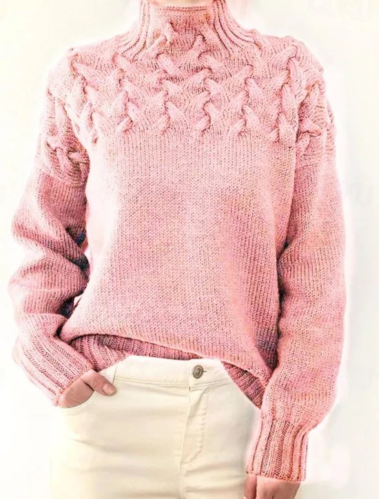Discount Women's Pullover Sweater Jumper Stylish Casual Soft Pure Color Maillard Cable Turtleneck Braided Long Sleeve Knit Outdoor Daily Going out Black Pink Fall Winter Women Pullovers & Tops