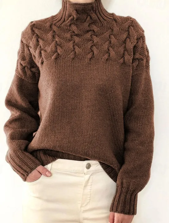 Discount Women's Pullover Sweater Jumper Stylish Casual Soft Pure Color Maillard Cable Turtleneck Braided Long Sleeve Knit Outdoor Daily Going out Black Pink Fall Winter Women Pullovers & Tops