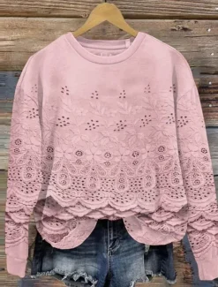 Clearance Women's Pullover Sweatshirt Floral Casual Long Sleeve Crew Neck Regular Tops Home Street Dailywear Print Pink Beige Light Blue Summer Spring Fall Winter Women Women's Tops|Hoodies & Sweatshirts