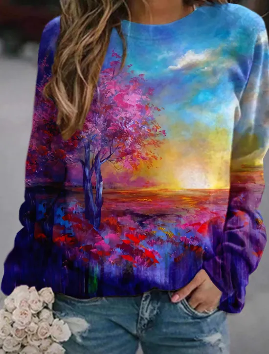 Discount Women's Pullover Sweatshirt Sweatshirt Pullover Casual Graphic Round Neck Crewneck Long Sleeve Fall & Winter Women Hoodies & Sweatshirts