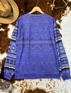 Sale Women's Pullover Sweatshirt Hoodies Graphic Geometric Tribal Fashion Casual Long Sleeve Crew Neck Round Neck Regular Tops Street Dailywear Print Pink Blue Purple Spring Fall Winter Women Hoodies & Sweatshirts