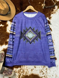 Sale Women's Pullover Sweatshirt Hoodies Graphic Geometric Tribal Fashion Casual Long Sleeve Crew Neck Round Neck Regular Tops Street Dailywear Print Pink Blue Purple Spring Fall Winter Women Hoodies & Sweatshirts