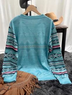 Sale Women's Pullover Sweatshirt Hoodies Graphic Geometric Tribal Fashion Casual Long Sleeve Crew Neck Round Neck Regular Tops Street Dailywear Print Pink Blue Purple Spring Fall Winter Women Hoodies & Sweatshirts