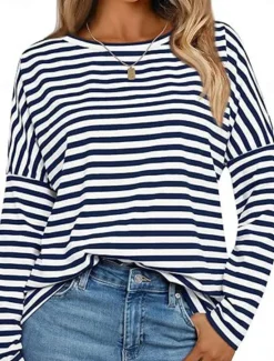 Sale Women's Pullover Sweatshirt Hoodies Striped Fashion Streetwear Casual Long Sleeve Crew Neck Regular Tops Street Dailywear Print Black Blue Spring Fall Women Hoodies & Sweatshirts