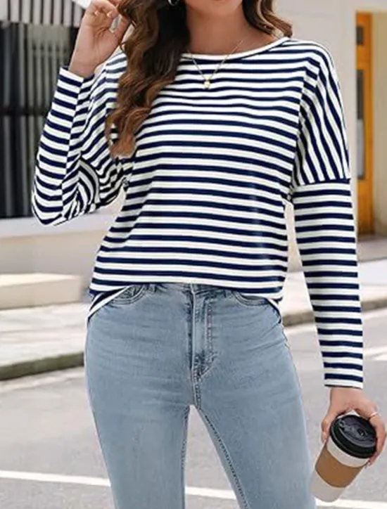 Sale Women's Pullover Sweatshirt Hoodies Striped Fashion Streetwear Casual Long Sleeve Crew Neck Regular Tops Street Dailywear Print Black Blue Spring Fall Women Hoodies & Sweatshirts