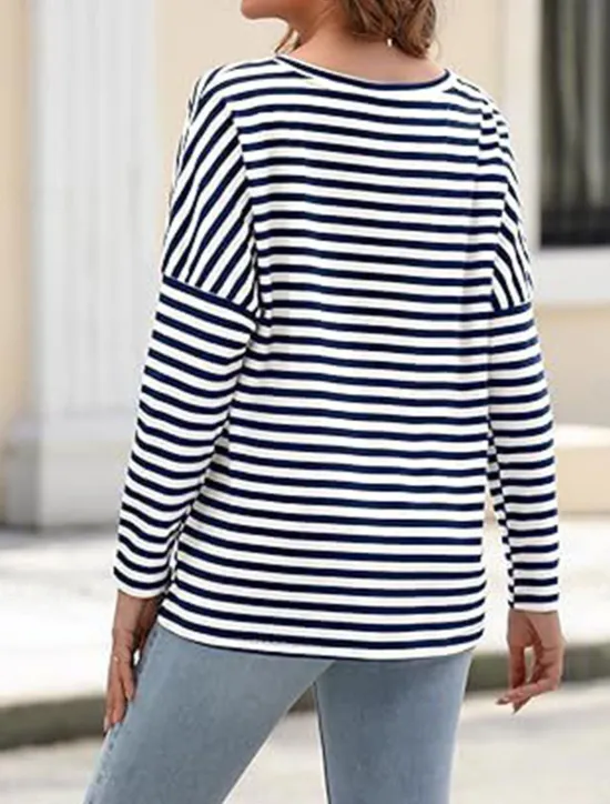 Sale Women's Pullover Sweatshirt Hoodies Striped Fashion Streetwear Casual Long Sleeve Crew Neck Regular Tops Street Dailywear Print Black Blue Spring Fall Women Hoodies & Sweatshirts