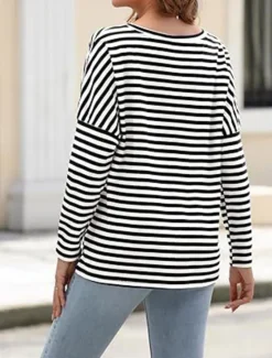 Sale Women's Pullover Sweatshirt Hoodies Striped Fashion Streetwear Casual Long Sleeve Crew Neck Regular Tops Street Dailywear Print Black Blue Spring Fall Women Hoodies & Sweatshirts