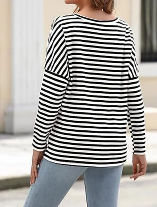 Sale Women's Pullover Sweatshirt Hoodies Striped Fashion Streetwear Casual Long Sleeve Crew Neck Regular Tops Street Dailywear Print Black Blue Spring Fall Women Hoodies & Sweatshirts