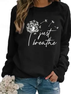 Hot Women's Pullover Sweatshirt Floral Graphic Casual Long Sleeve Crew Neck Round Neck Regular Tops Street Casual Holiday Print Maroon Black Red Spring Fall Winter Women Hoodies & Sweatshirts