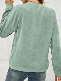 Discount Women's Pullover Sweatshirt Plain Casual Long Sleeve Round Neck Regular Tops Street Dailywear Pink Wine Green Fall Winter Women Hoodies & Sweatshirts