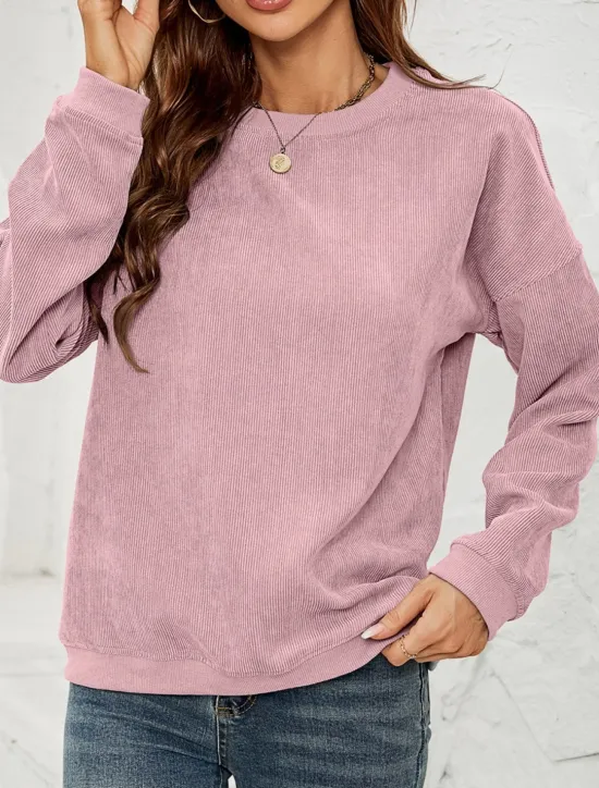 Discount Women's Pullover Sweatshirt Plain Casual Long Sleeve Round Neck Regular Tops Street Dailywear Pink Wine Green Fall Winter Women Hoodies & Sweatshirts