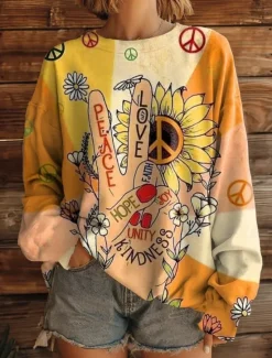 Sale Women's Pullover Sweatshirt Floral Graphic Warm Active Vintage Long Sleeve Round Neck Regular Tops Street Dailywear Casual Print White Yellow Red Blue Brown Spring Fall Winter Women Hoodies & Sweatshirts
