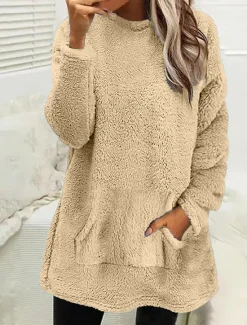 Hot Women's Pullover Sweatshirt Warm Cute Teddy Long Sleeve Round Neck Long Tops Maroon Pink Purple Khaki Gray Spring Fall Winter Spring, Fall, Winter, Summer Women Hoodies & Sweatshirts