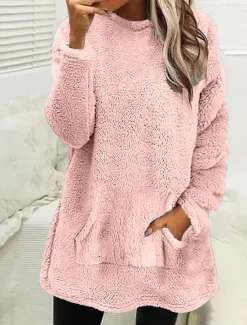 Hot Women's Pullover Sweatshirt Warm Cute Teddy Long Sleeve Round Neck Long Tops Maroon Pink Purple Khaki Gray Spring Fall Winter Spring, Fall, Winter, Summer Women Hoodies & Sweatshirts