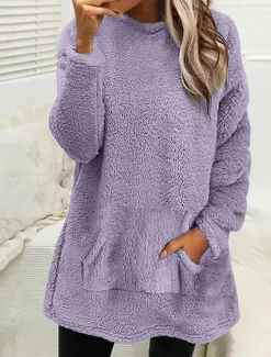 Hot Women's Pullover Sweatshirt Warm Cute Teddy Long Sleeve Round Neck Long Tops Maroon Pink Purple Khaki Gray Spring Fall Winter Spring, Fall, Winter, Summer Women Hoodies & Sweatshirts
