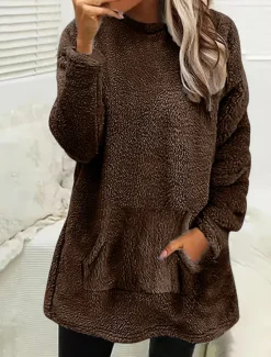Hot Women's Pullover Sweatshirt Warm Cute Teddy Long Sleeve Round Neck Long Tops Maroon Pink Purple Khaki Gray Spring Fall Winter Spring, Fall, Winter, Summer Women Hoodies & Sweatshirts