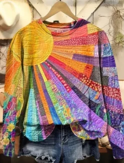 Outlet Women's Pullover Sweatshirt Floral Graphic Geometric Casual Long Sleeve Crew Neck Regular Tops Home Street Dailywear Print Yellow Blue Purple Orange Brown Summer Spring Fall Winter Women Women's Tops