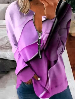 Discount Women's Pullover Sweatshirt Zip Up Sweatshirts Graphic Abstract Fashion Casual Long Sleeve Crew Neck Regular Tops Street Dailywear Zipper Print Blue Purple Green Spring Fall Winter Women Hoodies & Sweatshirts