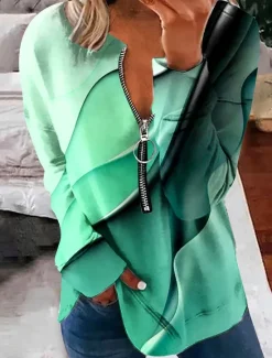 Discount Women's Pullover Sweatshirt Zip Up Sweatshirts Graphic Abstract Fashion Casual Long Sleeve Crew Neck Regular Tops Street Dailywear Zipper Print Blue Purple Green Spring Fall Winter Women Hoodies & Sweatshirts
