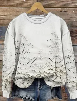 Discount Women's Pullover Sweatshirt Floral Casual Long Sleeve Crew Neck Regular Tops Street Dailywear Casual Print Pink Blue Beige Spring Fall Winter Women Hoodies & Sweatshirts