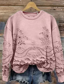 Discount Women's Pullover Sweatshirt Floral Casual Long Sleeve Crew Neck Regular Tops Street Dailywear Casual Print Pink Blue Beige Spring Fall Winter Women Hoodies & Sweatshirts
