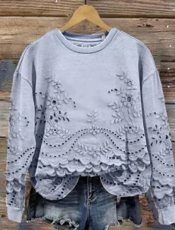 Discount Women's Pullover Sweatshirt Floral Casual Long Sleeve Crew Neck Regular Tops Street Dailywear Casual Print Pink Blue Beige Spring Fall Winter Women Hoodies & Sweatshirts