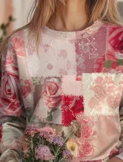 Discount Women's Pullover Sweatshirt Floral Boho Vintage Graphic Warm Active Vintage Long Sleeve Crew Neck Round Neck Regular Tops Street Dailywear Casual Patchwork Print Spring Fall Winter Women Hoodies & Sweatshirts