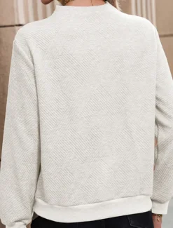 Women's Pullover Sweatshirt Plain Casual Long Sleeve V Neck Regular Tops Street Dailywear Buttons Black White Beige Fall Winter Women Hoodies & Sweatshirts